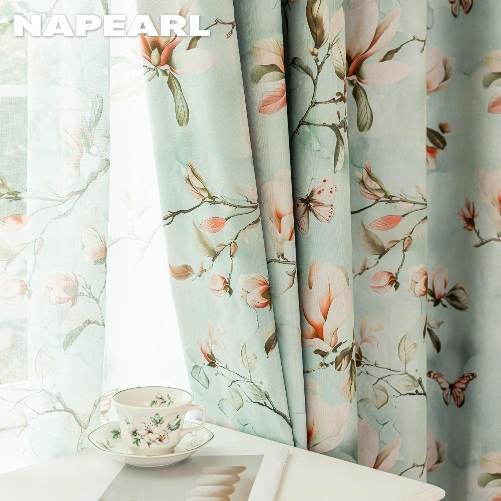 1PC NAPEARL Vintage Pastoral Green Floral-print Curtain Full Blackout Curtains for Bedroom Living Room Balcony Window for Home Decor