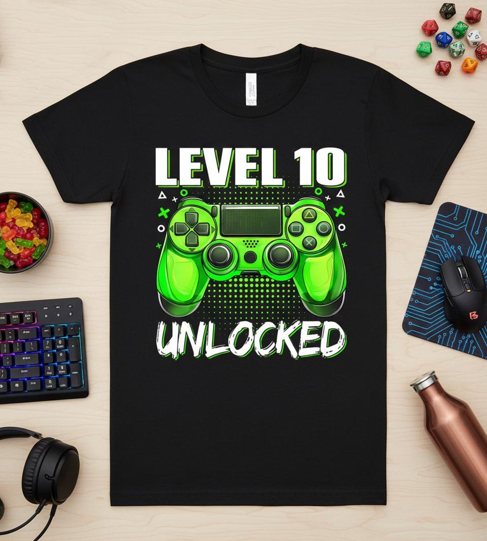 Level 10 Unlocked Gamer Birthday Shirt, Kid Gaming Tee 3XL
