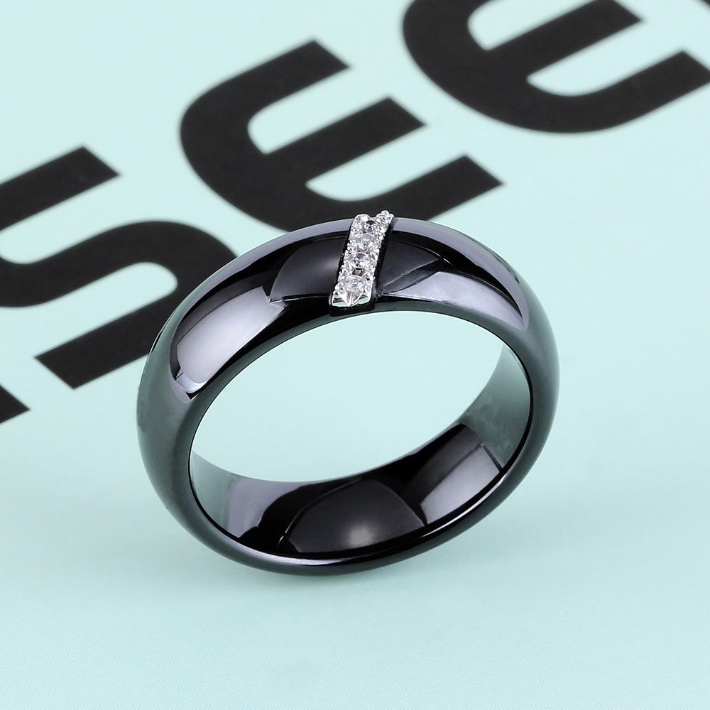 Elegant 6MM Beveled Ceramic Ring with Zirconia Inlay - Versatile Unisex Design