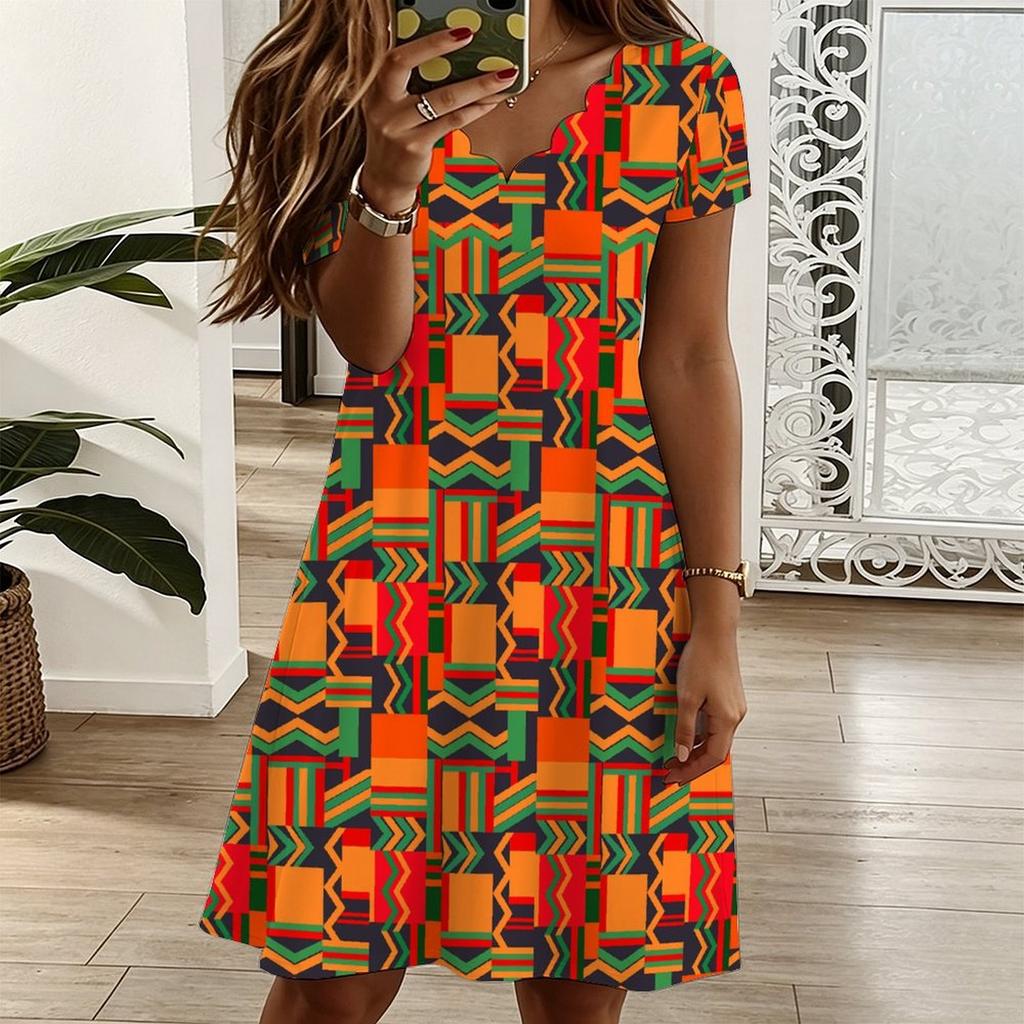 Ladies V Neck Vintage Sunflower Print Plus Size Summer Loose Dress