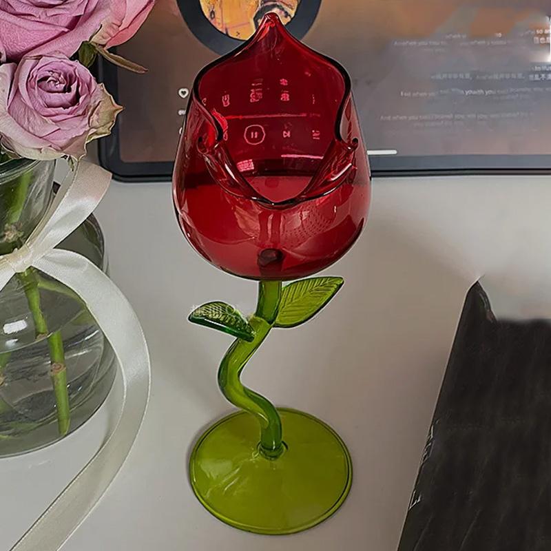 1 Stück französische Tischdekoration, Weinglas, Rosenform, Valentinstagsbecher, Bargeschirr, romantisch