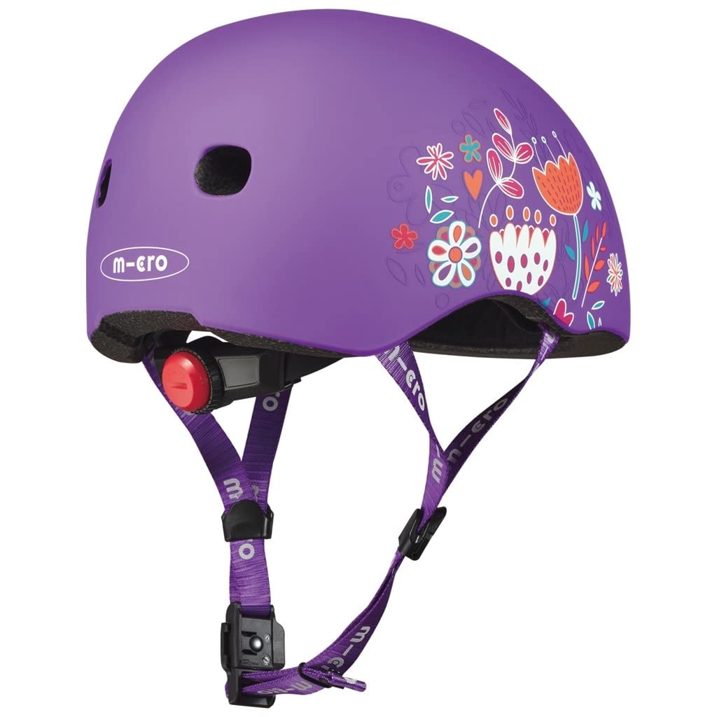 Micro Scooter Helm LED Floral Lila Größe M CE-Zertifizierung Wird mit Umkarton geliefert Wird mit LED-Licht geliefert Licht und Material Helm Kickboard Kick
