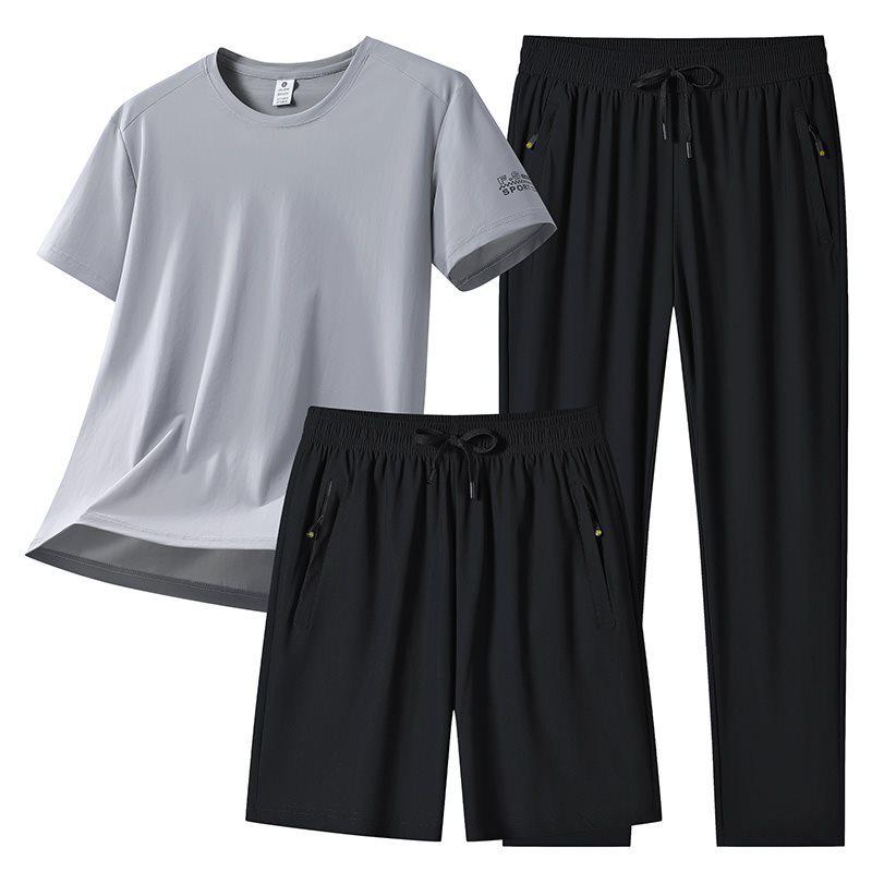 

Men s Summer Ice Silk Quick-Dry Suit: T-shirt, Long Sleeve, Long Pants, Shorts Set 6XL