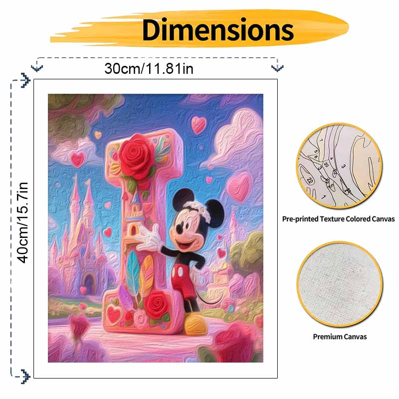 Disney Mickey Letter I rose castle oil painting art painting kit, handmade diy art painting home wall decoration, cute heart decor gift