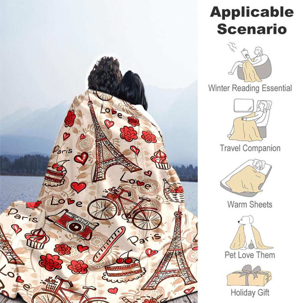 1pc Paris Love Outdoor Flannel Blanket Soft Warm All-Season Throw for Sofa Bed Car Camping Office, Cozy Gift Idea1213S
