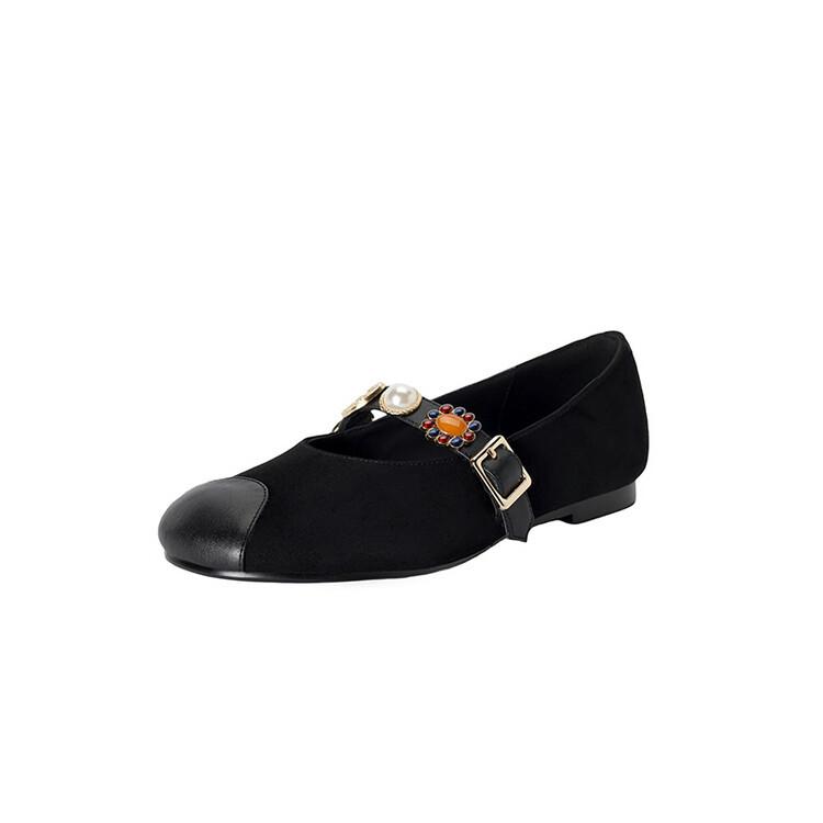 

Весна 2025 года, новая корейская версия, металлическая цепочка, декоративная круглая головка, модные плоские туфли с неглубоким горлом, одинарные туфли Doudou 34 чёрный