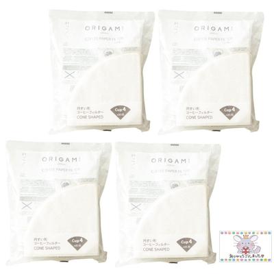 [(4 Pieces)] ORIGAMI Coffee Filters, 4-Cup Capacity, 100 Filters, Conical Shape, Made In Japan