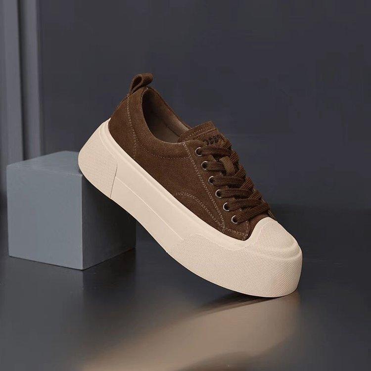 Leather platform biscuit board shoes children's 2025 autumn new small muffin soft sole light casual white shoes