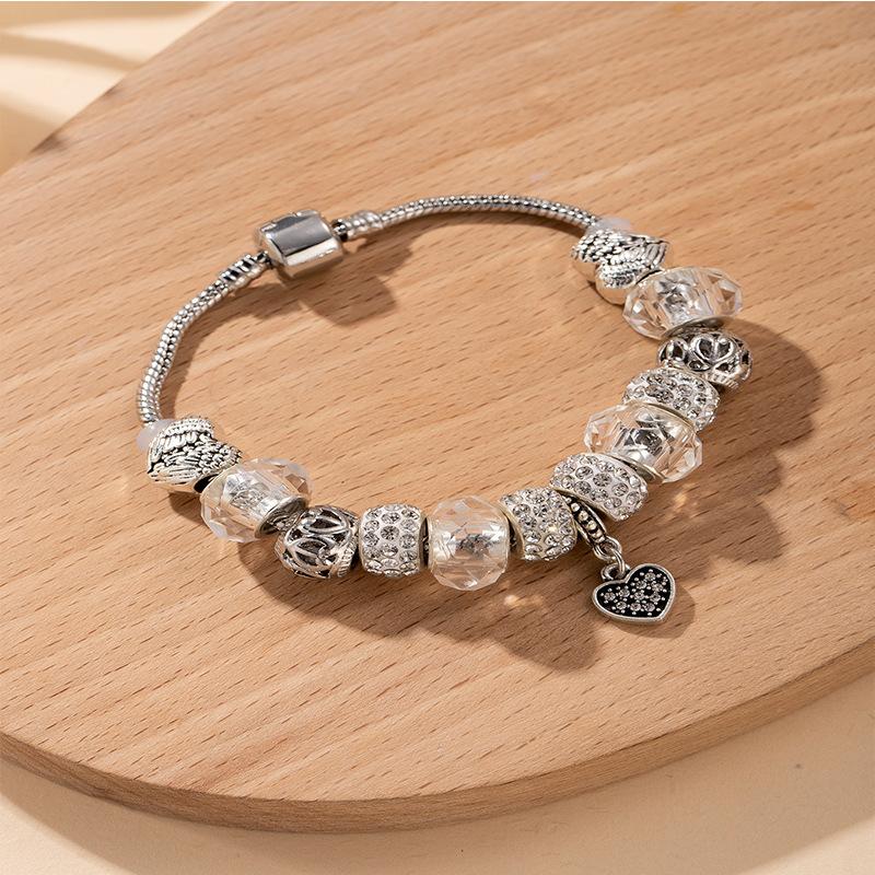 Sparkling Crystal Beaded Heart Bracelet With Rhinestone Pendant And Beaded Chain Charm