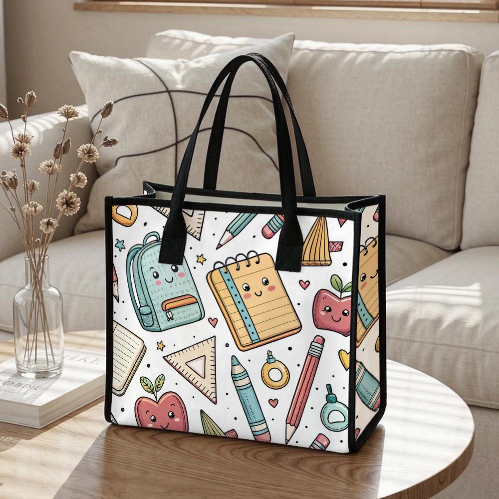 Kawaii School Pattern Tote Bag Casual Daily Shopping Handbag for Student