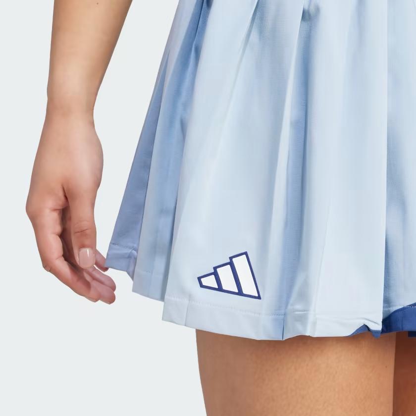 Adidas Clubhouse Color Block Pleated Tennis Skirt With Inner Shorts Women Blue II8051