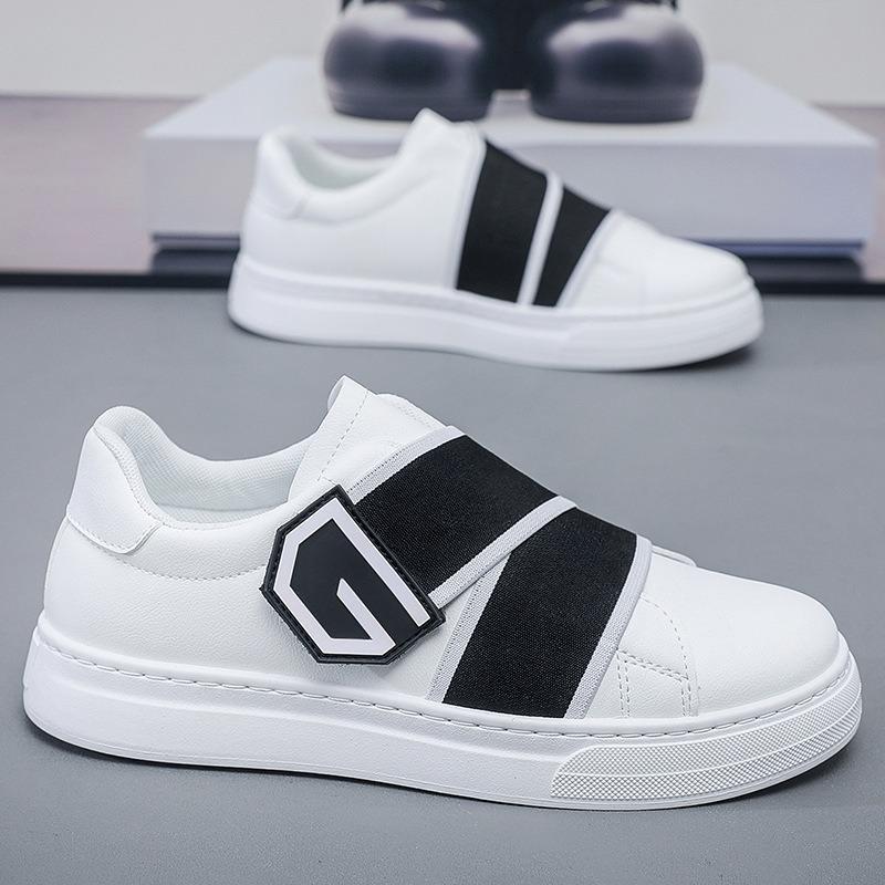 Trainer Men Fashion Stretch Strap Hook & Loop Skate Shoes Men's Sneakers Flats Running Shoes New Breathable Leather Casual Shoes