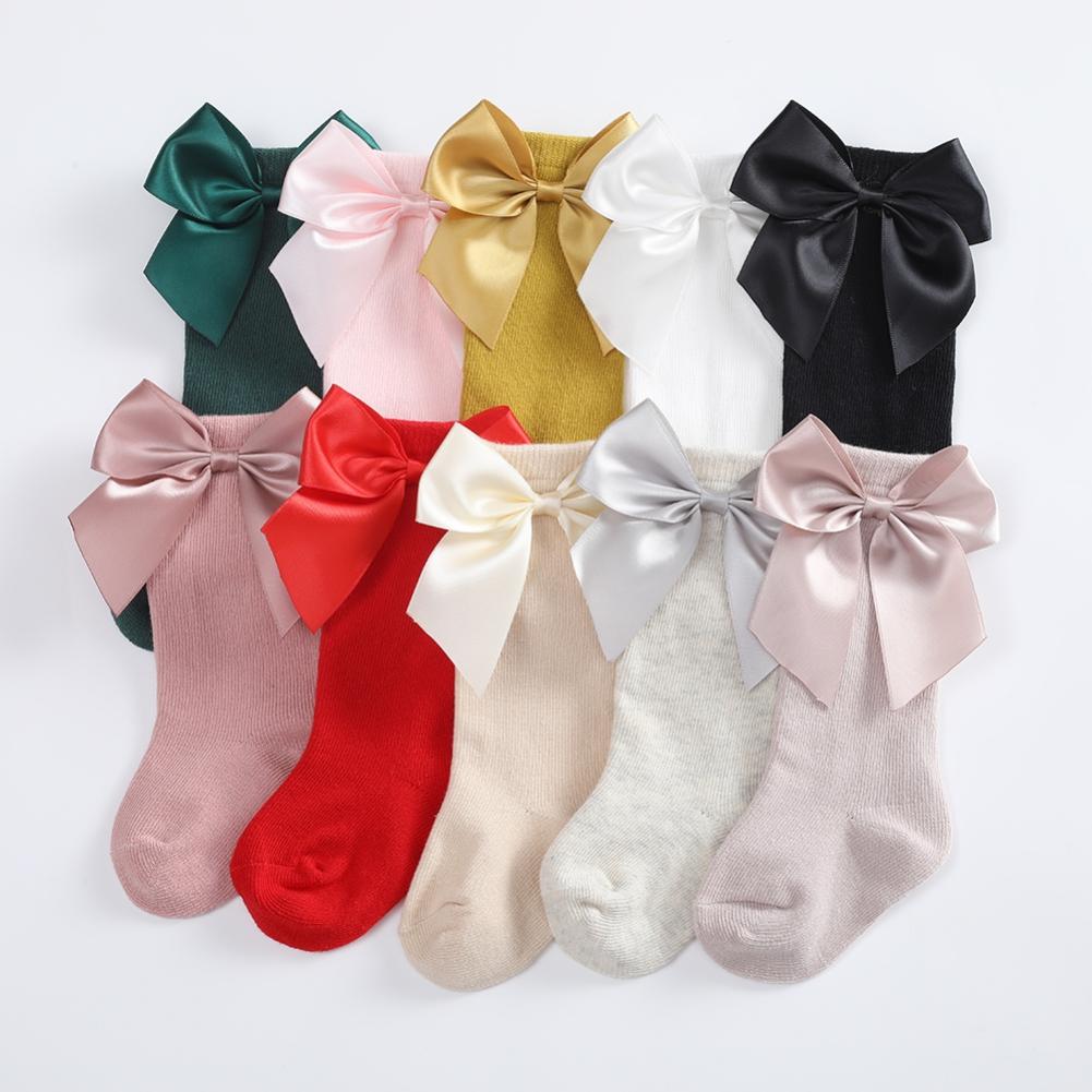 Newborn Baby Girls Socks Kids Socks Toddlers Big Bow Knee High Long Soft Cotton Lace Socks Children Socks 0-3Y