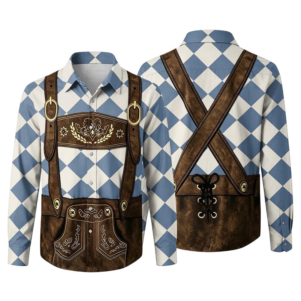 Herren Langarmhemd mit 3D-Druck Karomuster Klassischer Kragen Lockerer Schnitt Vintage-Stil für Festivals Partys und Outdoor-Aktivitäten