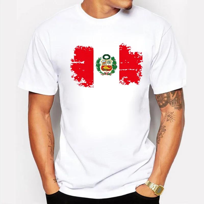 Sapextee Fans Cheer Peru T shirts For Men Short Sleeve Cotton Peru National Flag Men Tshirt Casual Round Neck Tee Shirts S
