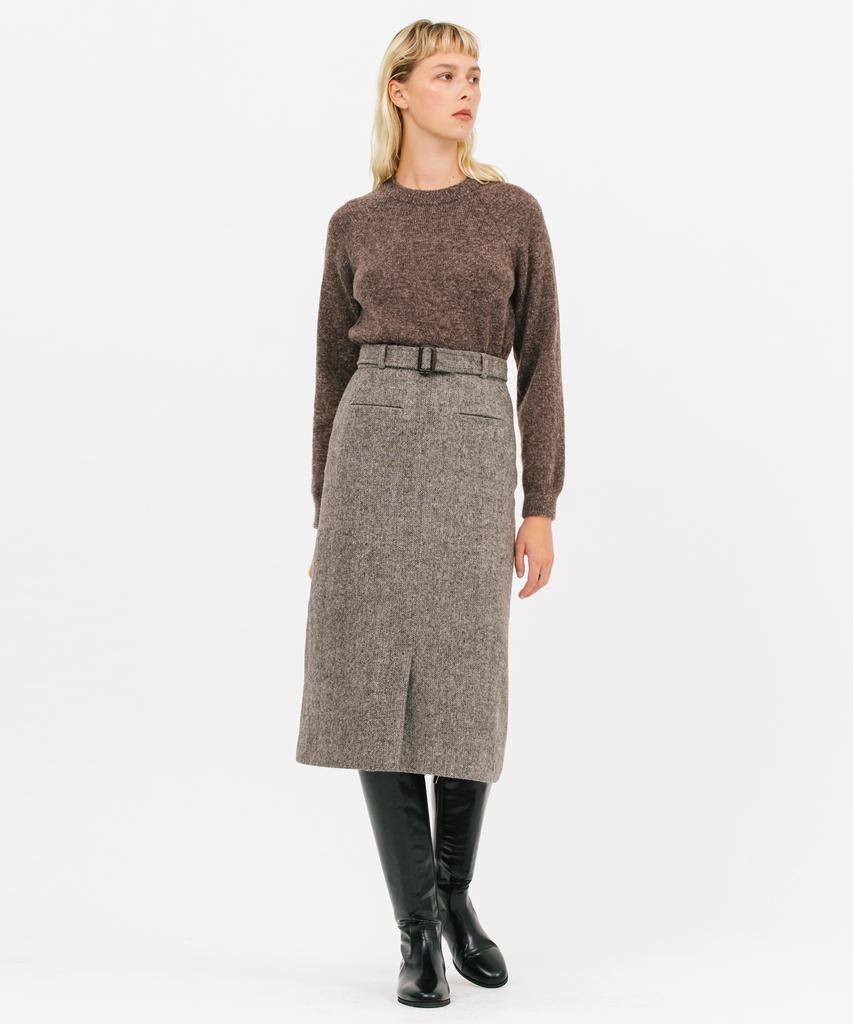 Jun By Jun K Belted Wool H-Line Skirt_Gray