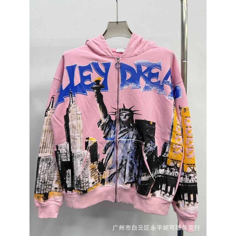 Premium Streetwear Hoodie With Rhinestone Embellishment Oversized Zip-Up Sweatshirt Men Cotton Blend Loose Fit