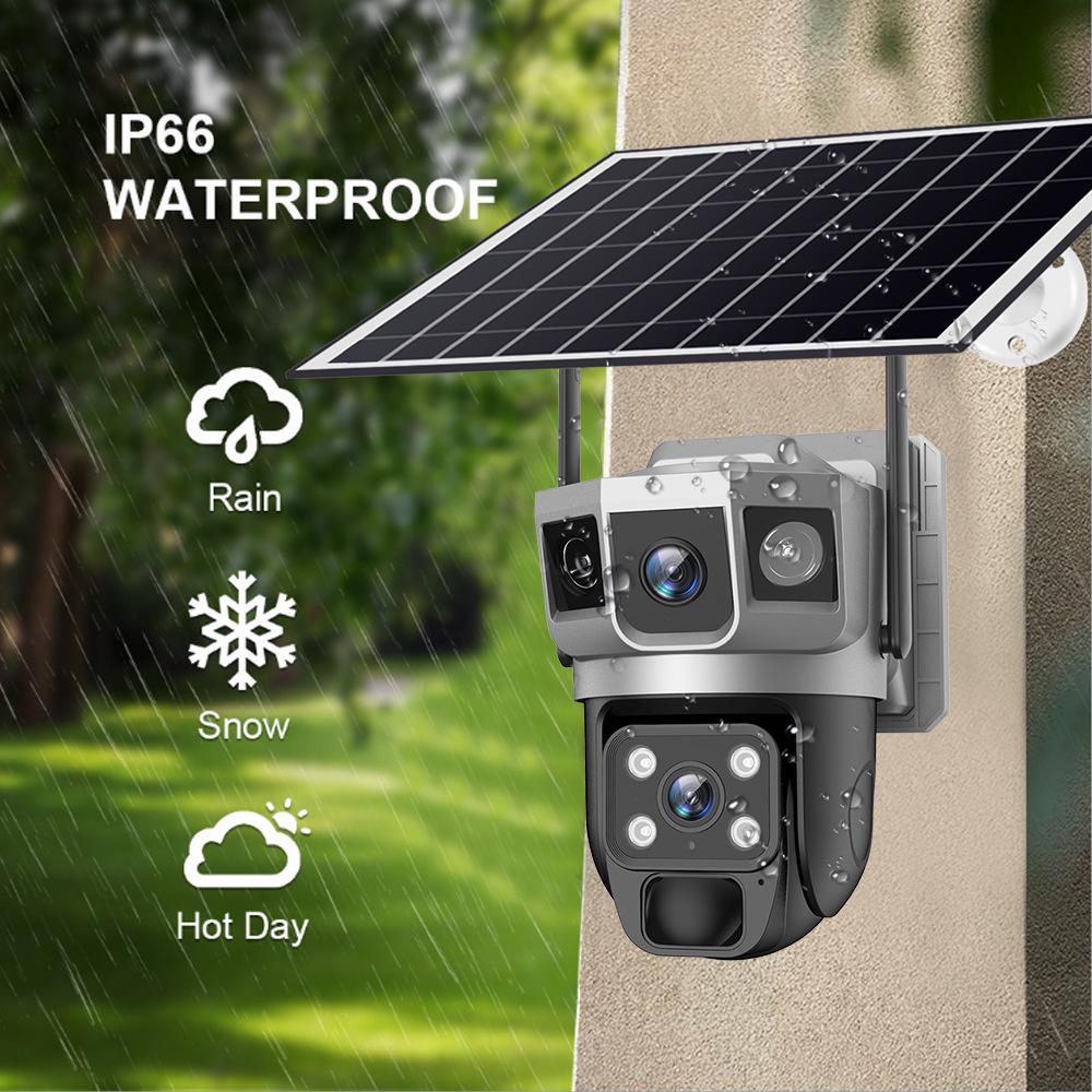 Outdoor Solar-Powered HD Waterproof Triple-Screen Surveillance Camera