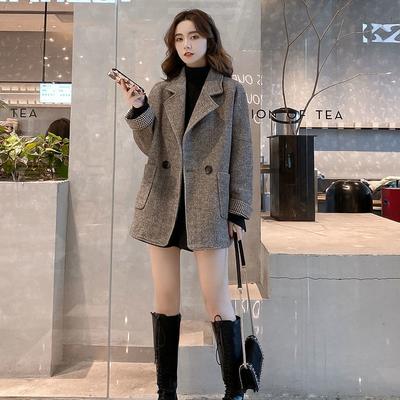 Damen Herbst- und Winter einfarbige einreihige langärmlige Jacke lockere Temperament Tweedjacke
