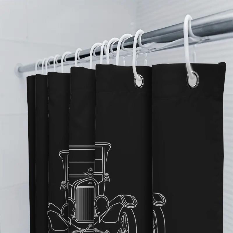 Unframed Vintage Car Shower Curtain Retro Auto Pattern Bathroom Decor Classic Vehicle Art Washroom Fabric Liner