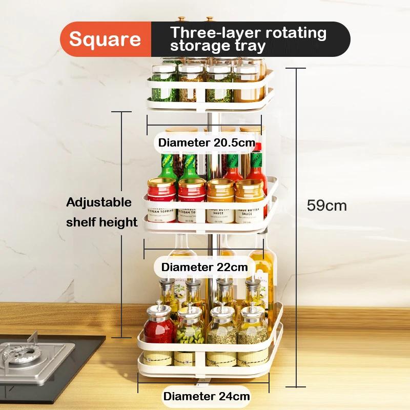 Rotation Condiment Rack Multifunctional Carbon Steel Flavour Storage Tray Round Seasonings Spice Organizer for Kitchen