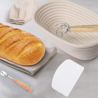 11Pcs/Set Sourdough Bread Baking Tool Kit Oval Rattan Proofing Basket Cloth Liner Danish Whisk Bread Lame Scraper Blade Cover Bread Making Supplies