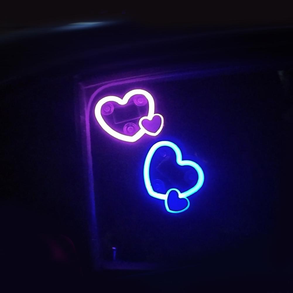 Universal Solar Car LED Window Decoration Lamp Dual Heart Neon Light Auto Interior Ambient Atmosphere Lamp Car Accessories
