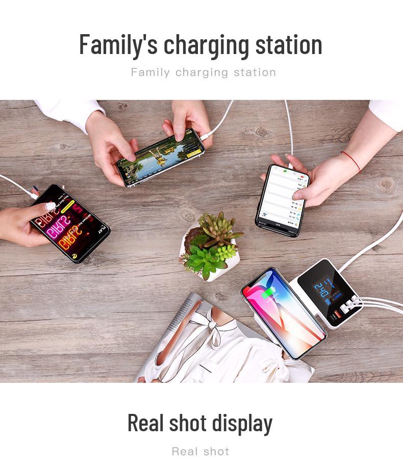 Multi-Port USB Charger with PD Fast Charging, Digital Display, 8 Ports & Multiple Interfaces