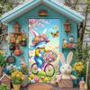 Spring Easter Door Cover 71x35 Inch Welcome Spring Door Banner Easter Bunny Door Decorative Colorful Flower Basket Rabbit Background for Spring