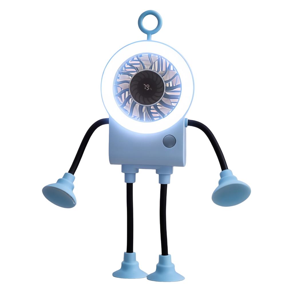 USB Cute Robot Mini Fan with Suckers&Phone Stand&Light Portable Foldable Blower 1200mAh Handheld Robot Fan for Office Desktop