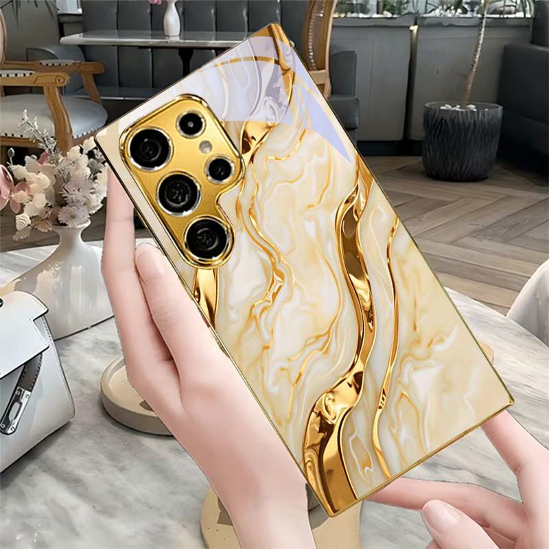 Gold Agate Texture Golden Phone Case For Samsung A50 A51 A52 A53 A54 A55 A56 A57 A71 A72 A73 A31 A32 A34 A36 37 30s Glass Cover