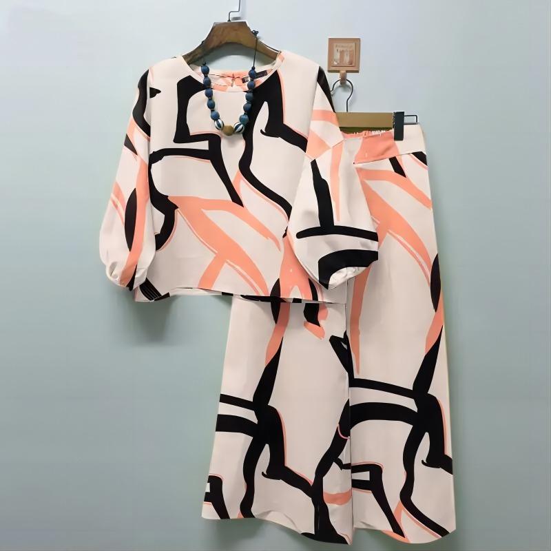 Summer Women's Casual Outfit Set: Bohemian Top, Wide-leg Pants, 2-piece Set