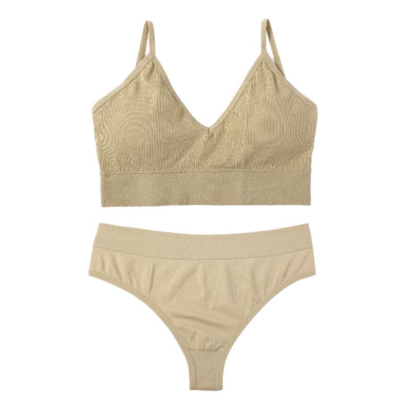 TERMEZY Frauen Sport-BH-Set Sexy rückenfreies Bralette-Set nahtlos gepolsterter BH G-String Tanga weiche Baumwoll-Dessous-Set