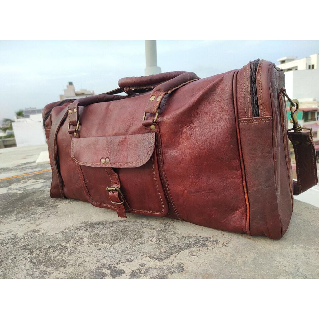 Homens Couro Viagem crossbody Bagagem Vintage Duffel Marrom cabra retro rústico