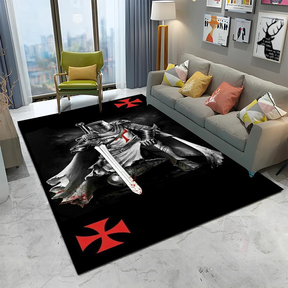 Rycerz Templariusz Krzyżowiec Gry Dywanik do Domu Salonu Sypialni Sofy Wycieraczka Dekoracja, Dywanik Obszarowy Antypoślizgowa Mata Podłogowa