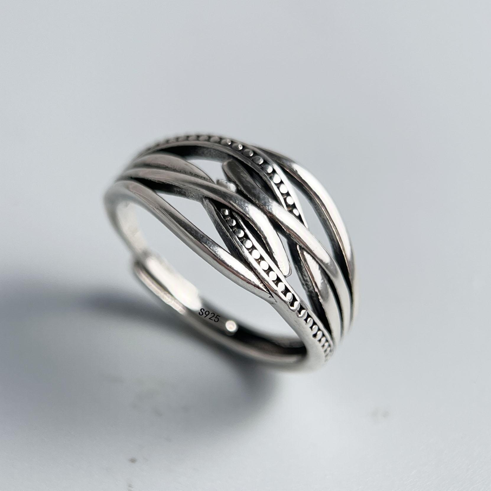

BF CLUB 925 Sterling Rings for Women Simple Geometric Handmade Irregular Retro Interware Ring Allergy For Birthday Gift resizable