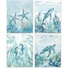 BESERH Ocean Animals Wall Art Prints Set of 4, Ocean Wall Decor, Watercolor Sea Turtle Starfish Whale Seahorse Posters Wall Decor for Coastal Home