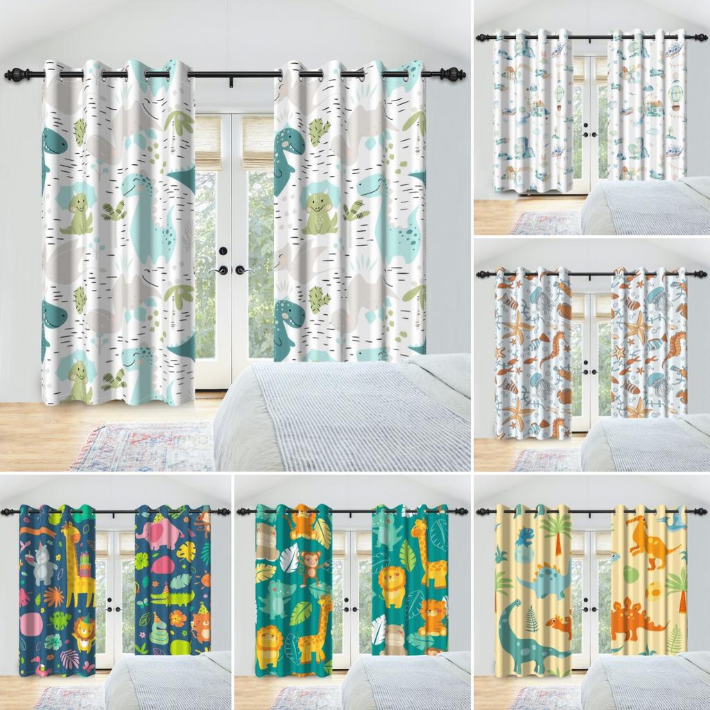 2 stk Dyreriksmønster Gardiner Dinosaur Giraff Løve Mønster Mørkleggingsgardin Barneromsdekorasjon Gutter Jenter Soveromsgardiner