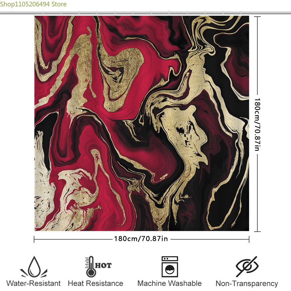 Luxury Red Marble Shower Curtain Elegant Gold and Black Print Waterproof Home Decor Bathroom Accessories Size Customizable for