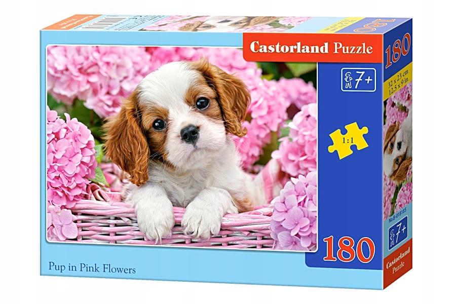 Puzzle 180 pieces B-018185 Pup in Pink Flowers