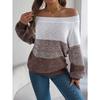 New Arrival Women's Oversized Casual Colour-Block Off-the-Shoulder Bell-Sleeve Pullover Knit Top