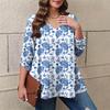 Women's Plus Size Fashion Printed Casual Pleated Round Neck Long Sleeve Top