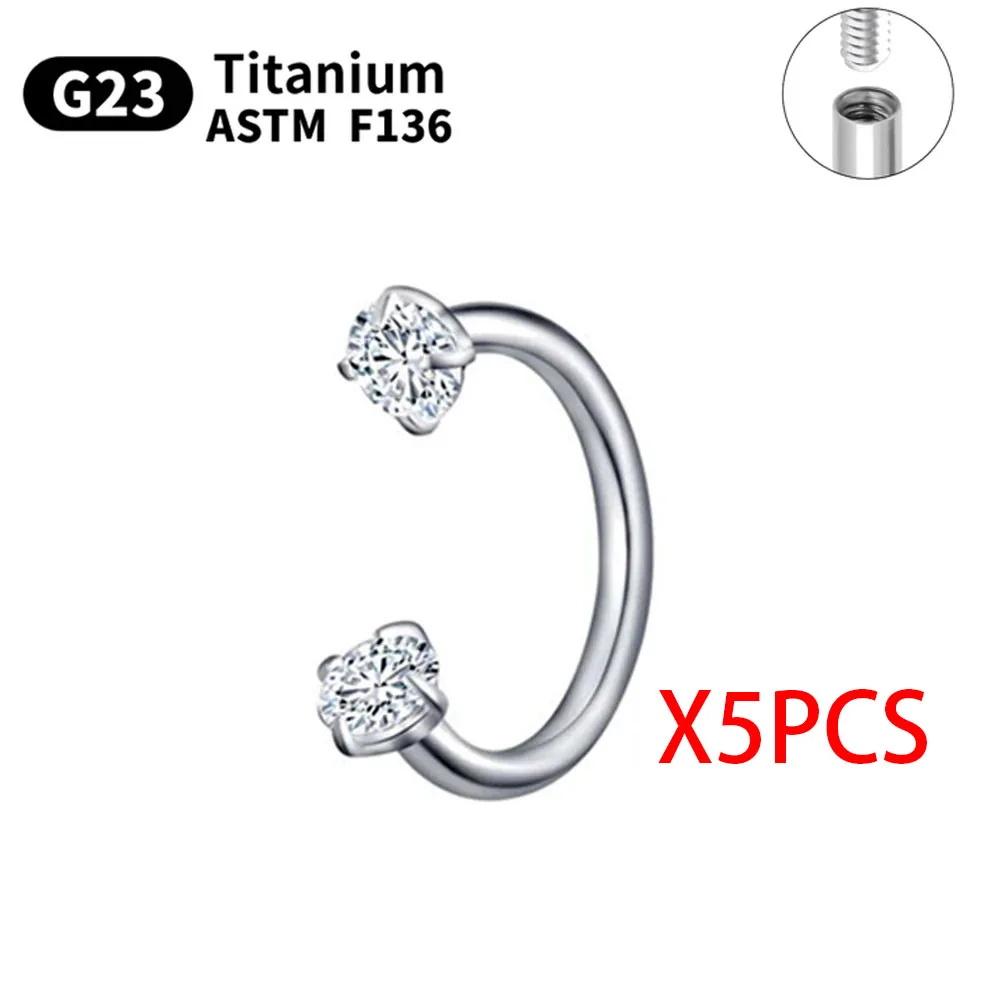 

5/50PCS G23 Titanium Eyebrow Piercing Nose Ring Septum Helix Cartilage Piercing C rod Body Jewelry For Women 1.2x6X3X3mm