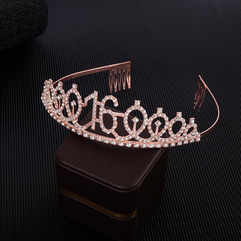 First Birthday Number Crown Water Diamond Headband  Ball Hair Accessory Anti Slip Cake  Decoration Alloy Hair Band