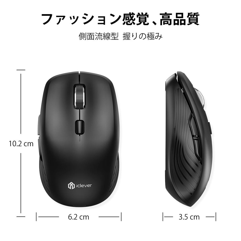 iClever Wireless Mouse, Bluetooth 2.4GHz, Quiet, Type-C Rechargeable, Compact, Equipped with BackForward Buttons, 7 Buttons, 4 DPI Switching,