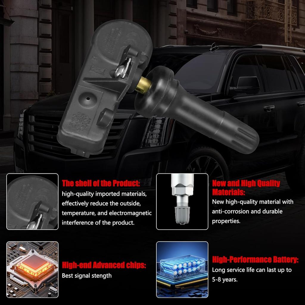 TPMS Sensor Compatible With Chrysler Dodge Jeep Ram Fiat - 4 PCS Pre-Programmed 433MHz Tire Pressure Monitoring Sensor For 300 Durango Challenger