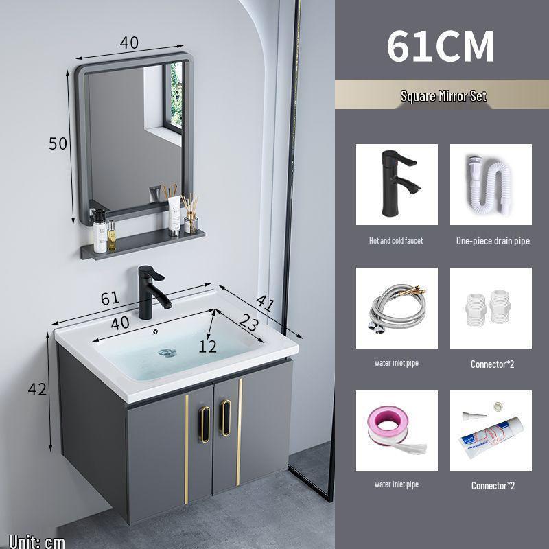 Small Wall-Mounted Bathroom Cabinet with Integrated Ceramic Washbasin