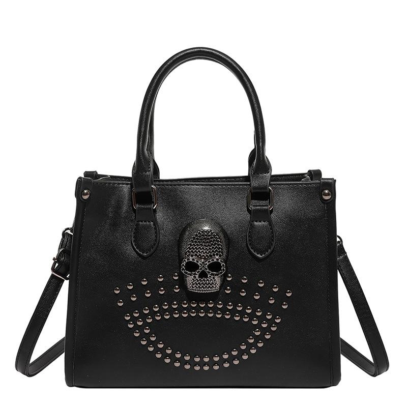 

THE TOTE BAG Designer Fashion Handbag Punk Style Skull Shoulder Crossbody Bag Solid Color Pu Leather Handbag Lady Ipad Bag