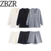 Za Autumn New Women Clothes 2025 Western Style Versitile Fashion Simple Curling Knitted Top Shorts Set
