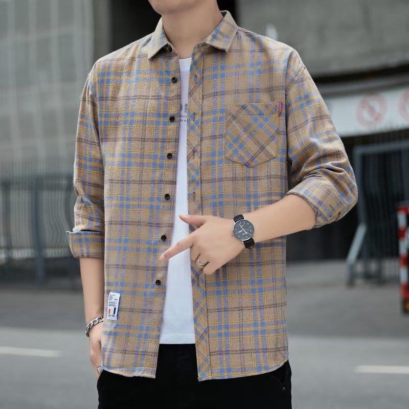 Herrskjorta i Hong Kong-stil med lång ärm och rutigt mönster - Casual vår/höst trendig lös passform jacka